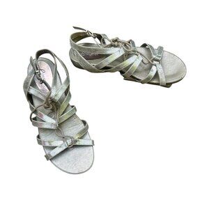 E Collection Gold Lace Up Gladiator Buckle Sandals size 8.5